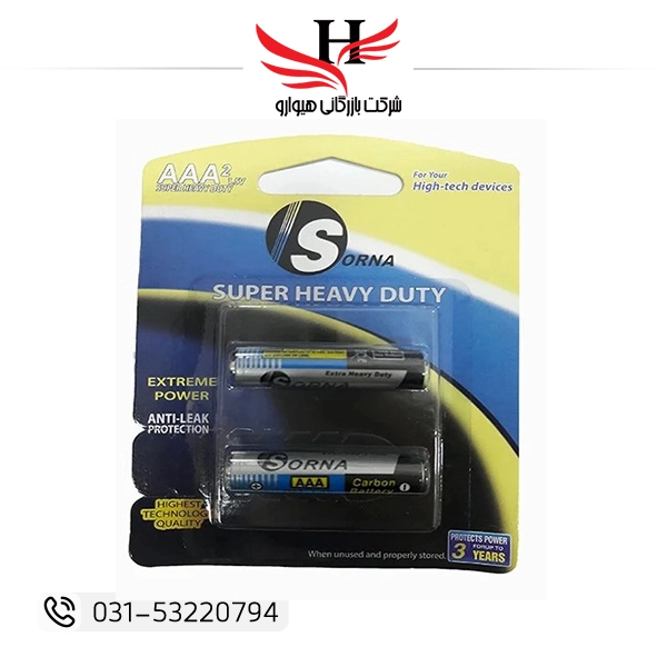 باتری قلمی سورنا SORNA سایز AA با ولتاژ 1.5 ولت مناسب ریموت کنترل، ساعت دیواری، اسباببازی و تجهیزات الکترونیکی | خرید عمده از هیوارو شهرضا اصفهان و تهران